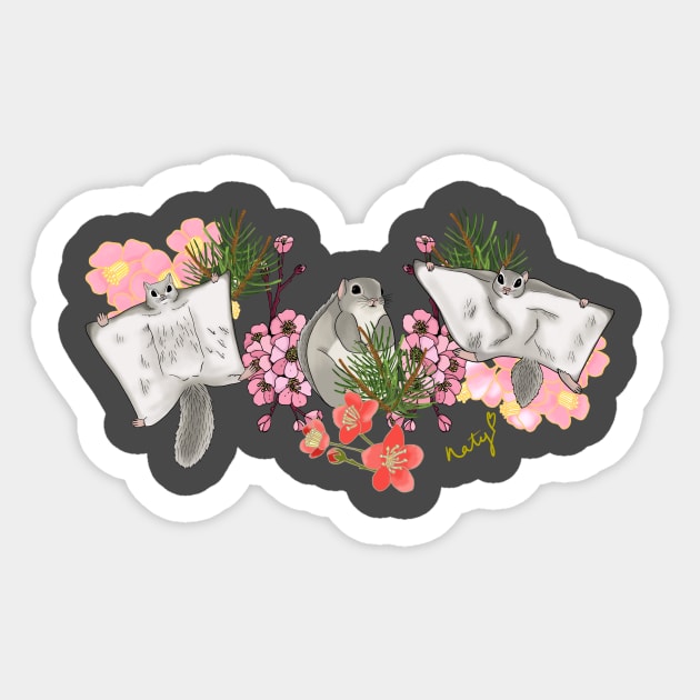 Japanese dwarf flying squirrel floral Sticker by Naty Design Prague